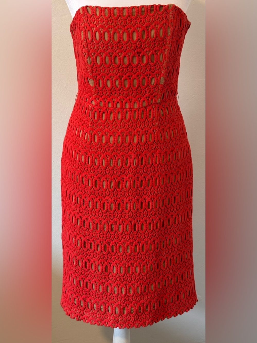 🌸 Anthropologie Corey Lynn Calter Red Sleeveless Crochet Midi Bodycon Dress Sz 6